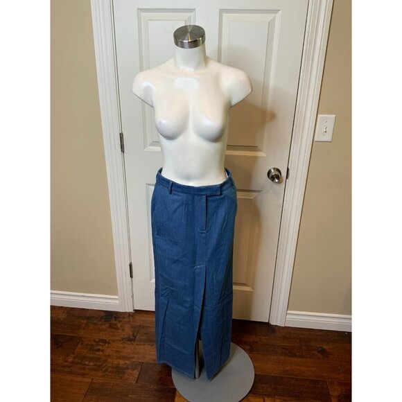 Aya Muse Colia Blue Denim Slit Front Maxi Skirt NWT $880, Size XS - Picture 4 of 10